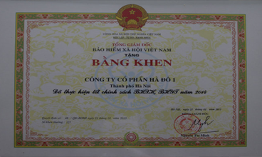 Hà Đô 1 nhận Bằng khen của BHXH Việt Nam